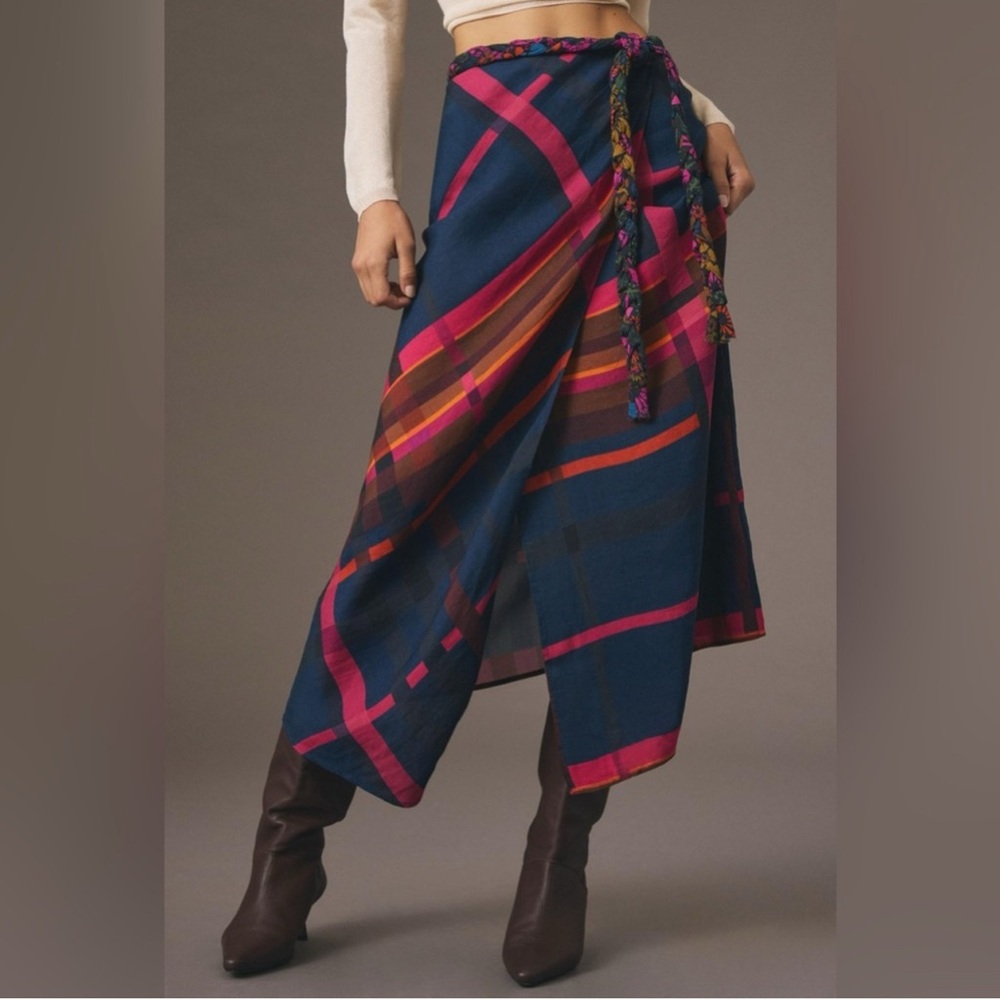NWT Farm Rio plaid wrap midi skirt size medium